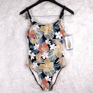 Hurley Women's UPF 50 One Piece Swimsuit Black Multi Floral Hawaiian Size XS NWT